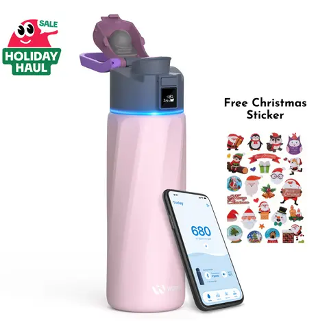 WATERH 24 oz Wide Mouth Smart Vacuum Insulated Stainless Steel Tumbler with APP, Water Intake Tracker & Reminder, Portable Travel Drinkware (3.1"w x 10.2"h) - Great for Gym, Office, and Travel, Ideal Christmas Gift with Free Christmas Sticker