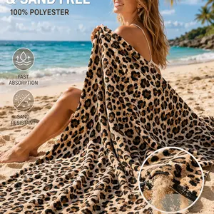 1pc Bestselling Leopard Print Microfiber Beach Towel, Cartoon Quick-Dry Beach Towel, Daily Use Sweat Towel, Absorbent Bath Towel, Digital Print, for Seaside, Hotel, Swimming, Outdoor Fitness, Oversized Bath Towel