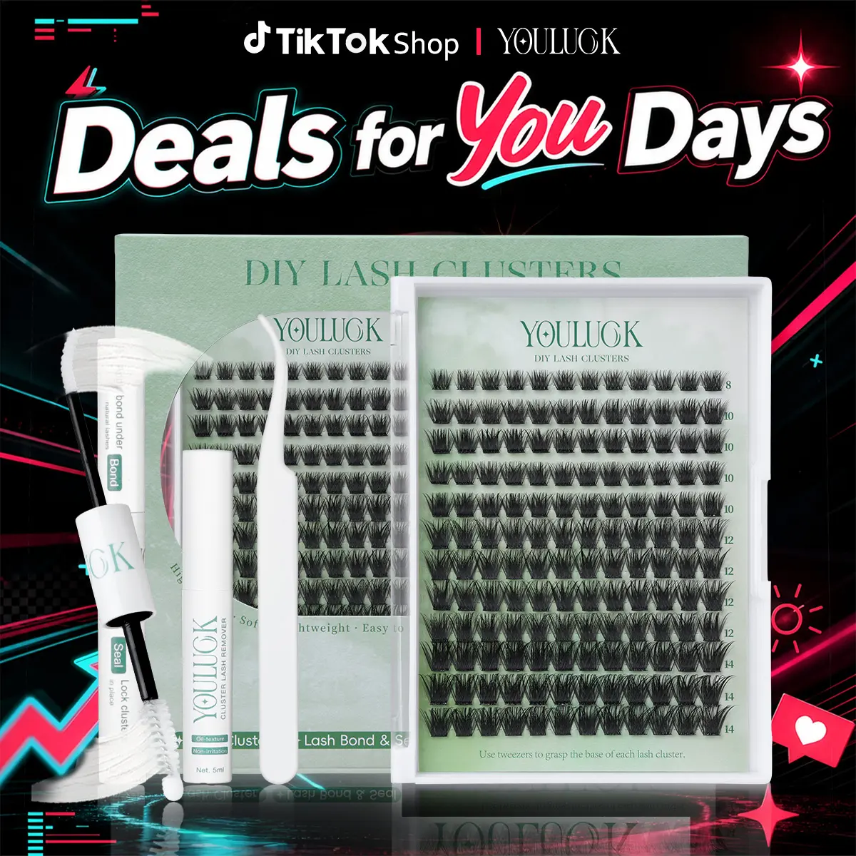 YOULUCK Short Enchantress Lashes - Soft Fluffy Long-Lasting Lashes with Glue Remover & Tweezer for Beginners Easy At-Home Application Eyelash Set