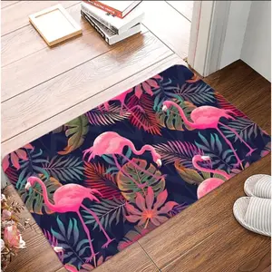 Ins Style Tropical Flamingo Entrance Door Mat Anti Slip Floor Mat with Soil Rubbing Entrance Hall Living Room Bright Green Plant Pattern Mat Decorative Area Rug