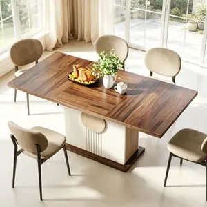 Modern Farmhouse Rectangular Dining Table 55 Inch, Wooden Dinner Table for 4-6 Persons, Ideal for Kitchen & Dining Room, Furniture Without Chairsni