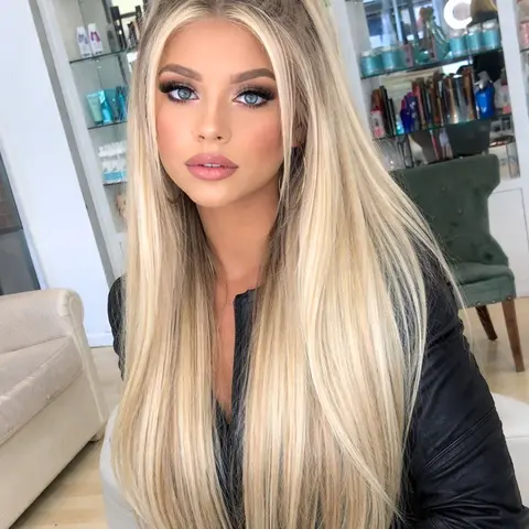Cream Beige Blonde Straight Lace Front Wig 28 Inch with Shadow Root 13x4 HD Transparent Lace Heat Resistant Synthetic Hair Natural Look Free Part Natural Looking Wigs Frontal Lace Wig