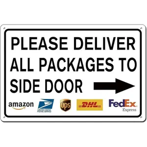 Please Deliver All Packages to Side Door Right Arrow Delivery Sign for Outdoor Use 8x12 Inch, Delivery Instructions Metal Signs Indoor/Outdoor Use, Outdoor Porch Signs