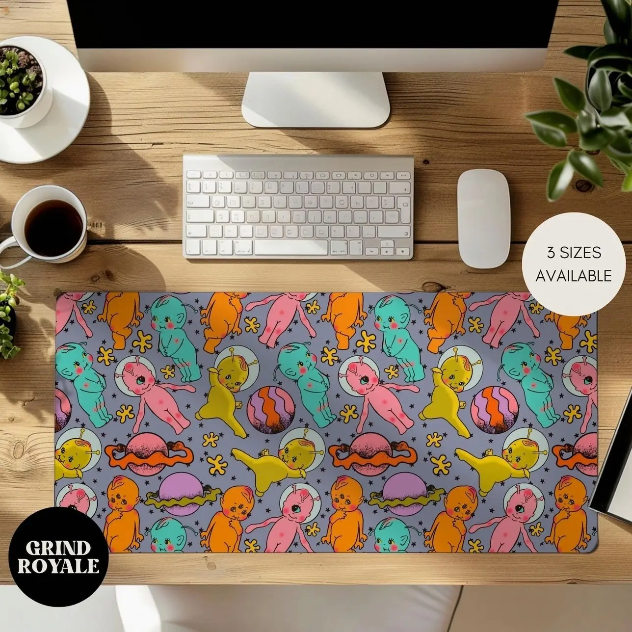 Retro Alien Babies Large Desk Mat, Retro Desk Mat, Gamer Desk Mat, Desk Accessories, Cute Desk Mat, Desk Office Decorations