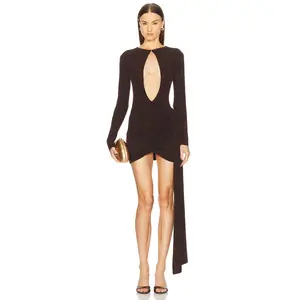 Michael Costello x REVOLVE Piemonte Rhinestone Mini Dress in Chocolate Brown