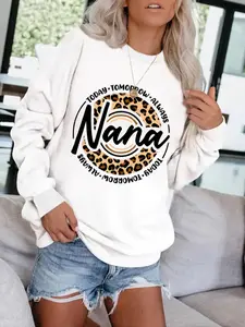 Women's Casual Printed Nana Letter Sweatshirt, Soft Long Sleeve Round Neck Pullover, All-season Comfortable Daily Wear, Womenswear