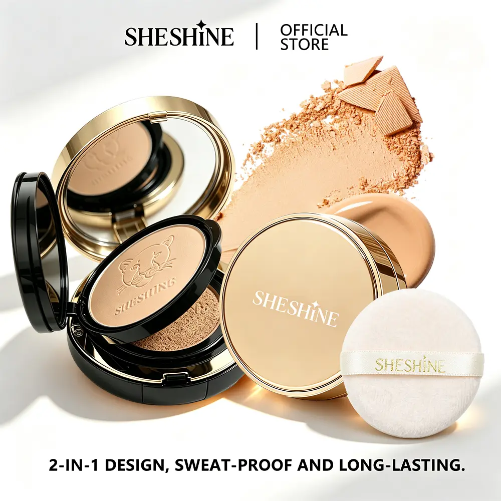 【J】SHESHINE NOVO-Cushion BB + Polvo Compacto 2-en-1 Base de Maquillaje con Protección Solar SPF 35+ y Ácido Hialurónico para Piel Radiante y Control de Brillo en 30 Segundos SHESHINE2002