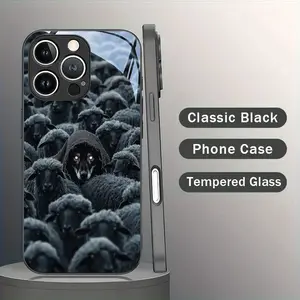Black Tempered Glass Phone Case with Lone Wolf Design for iphone17 17Air 16 Pro 15 Promax 14 Plus 13 12 11 - Stylish and Fun Protective Cover for Men & Women