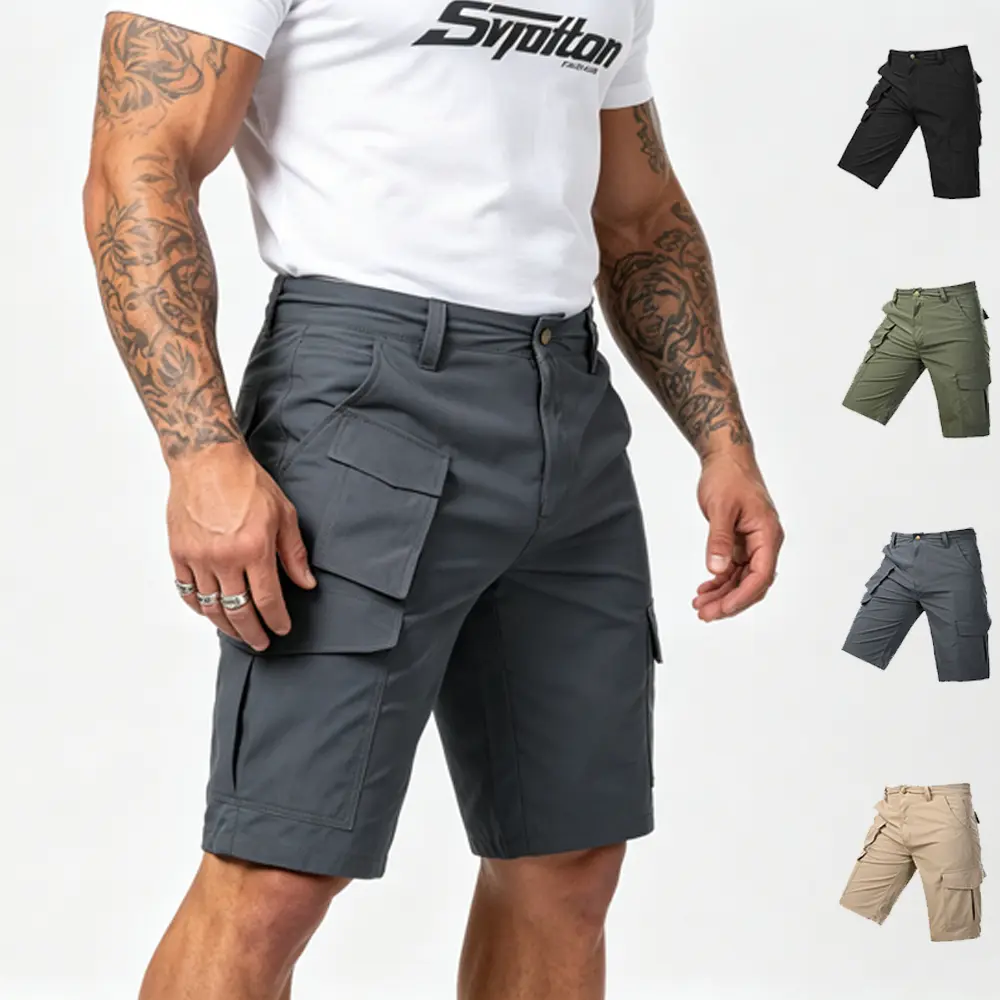 Outdoor functional cargo shorts made of polyester with multiple pockets—ideal for commuting, hiking, and fishing. Durable, wrinkle-resistant, large-capacity side pockets; breathable for summer with a non-cling feel. Versatile men’s bottoms that serve as b