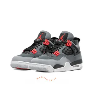 Grey Retro Basketball Shoes with Infrared Accents