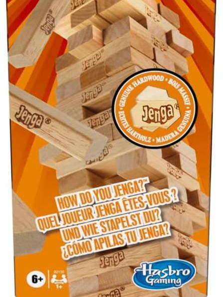 Jenga Classic Game with Genuine Hardwood Blocks,Stacking Tower Game for 1 or More Players,Kids Ages 6 and Up