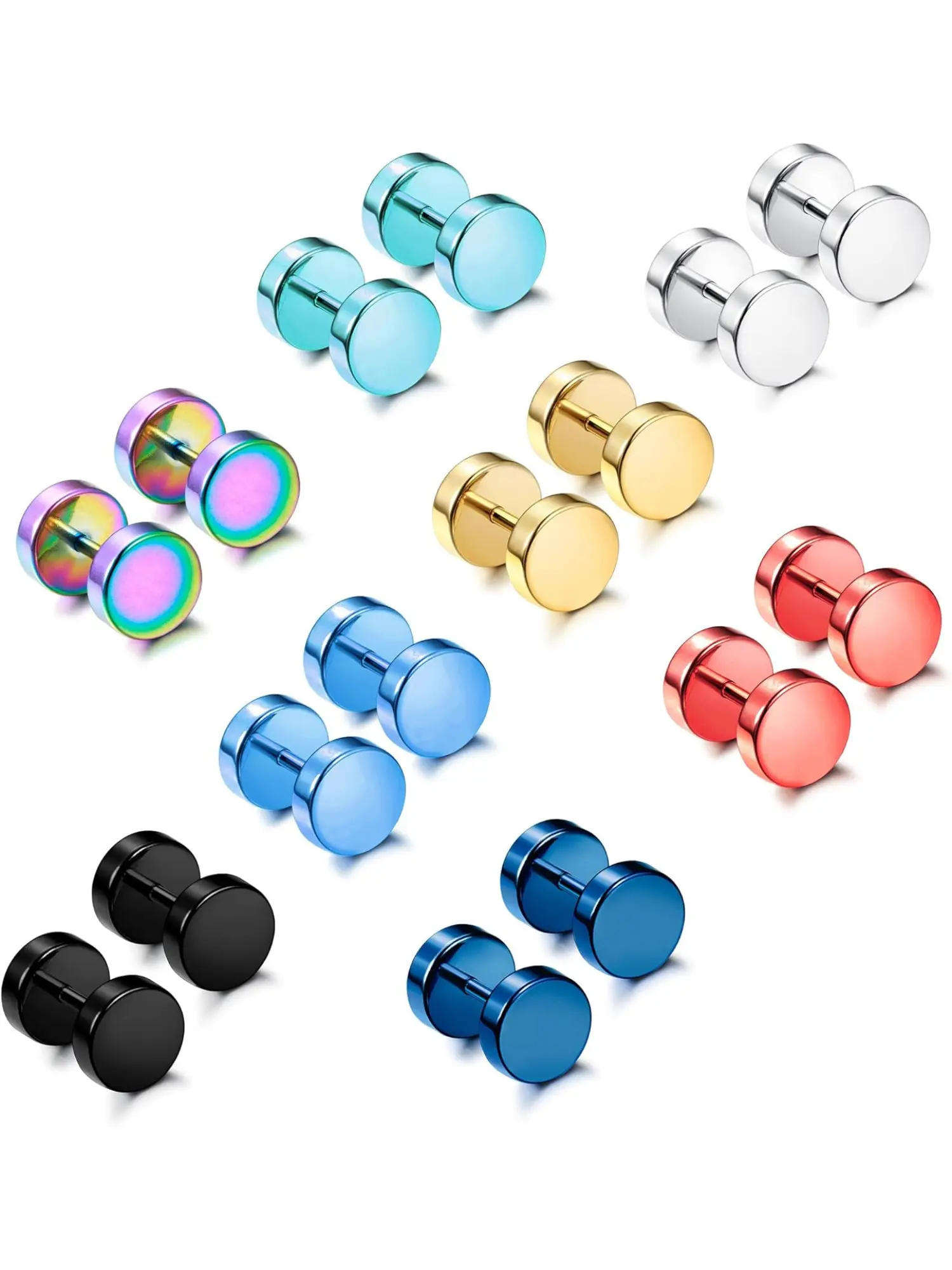 8Pairs Stainless Steel Dot Earrings for Men Women Tunnel Punk Style Minimalist Earrings Stud Earrings Non Tarnish Jewelry Unisex Rainbow Piercing Plugs Fake Gauge Screwback Earrings Earring Studs 6/7/8mm