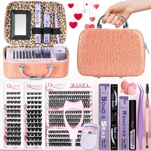 Valentine's Day Eyelash Gift Set, Natural False Eyelashes Kit, Includes 3 Rolls 516 Clusters, Adhesive, Remover, Tweezers, Portable Makeup Tools