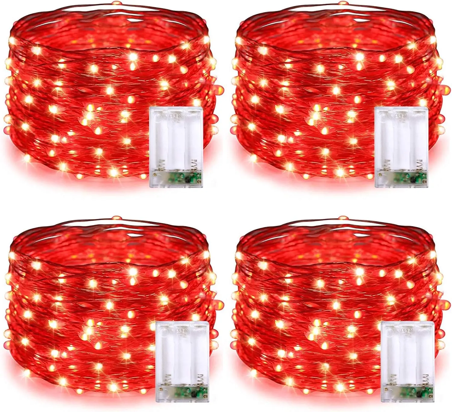JMEXSUSS 4 Pack 50 LED Red Valentine Day Lights Battery Operated, 16.1ft Fairy Lights, Mini String Lights for Valentine Wedding Bedroom Decorations