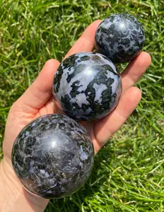 Indigo Gabbro Sphere Polished Stone - Mystic Merlinite Stone Sphere - Crystal Ball - Healing Crystals - Third Eye Chakra - Indigo Gabbro Crystal Sphere