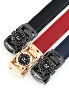 New Business Leather Belt, High-Quality R Letter Automatic Buckle, Casual Pants Belt for Middle-Aged Men, Versatile Elastic Waistband, Trendy Belt