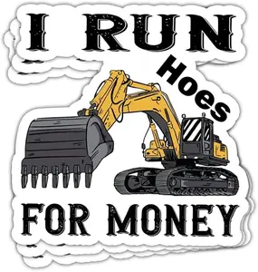 I Run Hoes for Money Sticker Excavator Operator Sticker Funny Construction Worker Excavator Hard Hat Stickers Gift Decorations for Laptop Accessory Bumper Helmet, Motorcycles, Boats
