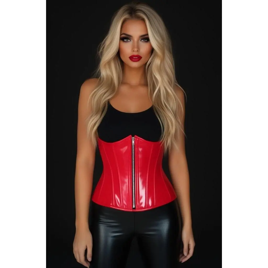 Top Drawer Red Patent PVC Steel Boned Under Bust Corset