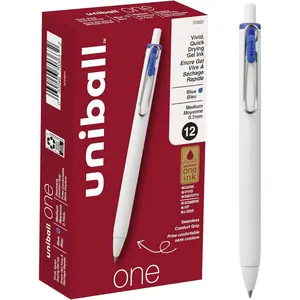 uniball uniONE Gel Pen, Retractable, Medium 0.7 mm, Blue Ink, White Barrel, Dozen