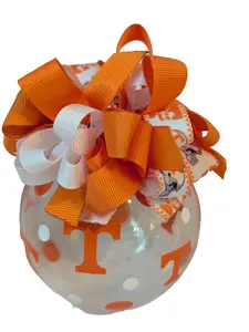 Tennessee Christmas Ornament Glass 3 1/2 Inch with Orange White Ribbon and Vinyl Team Logo Perfect for Showcasing Your Favorite Team Decor - Decoration Tree