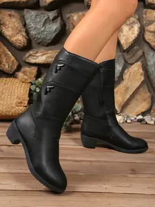 Elegant Women's Short Boots with Anti-Slip Side Zipper, Versatile Round Toe Design, Perfect for Daily Wear & Outdoor Adventures, Winter Warm Boots
