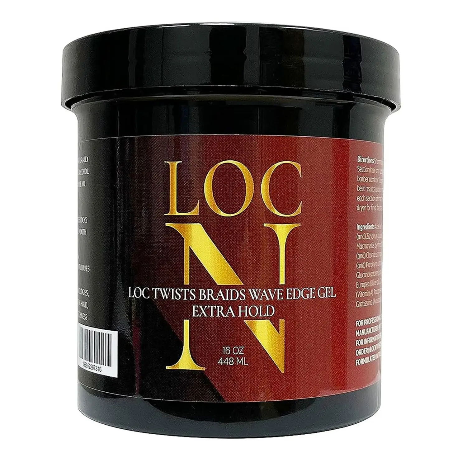 Loc N Loc Extra Hold Hair Edge Gel with Castor Seed Oil, Porphyra Umbilicalis Nori Extract, Natural Oils - Strong Hold, Frizz-Free for Twists, Braids, Waves - 16oz/448ml
