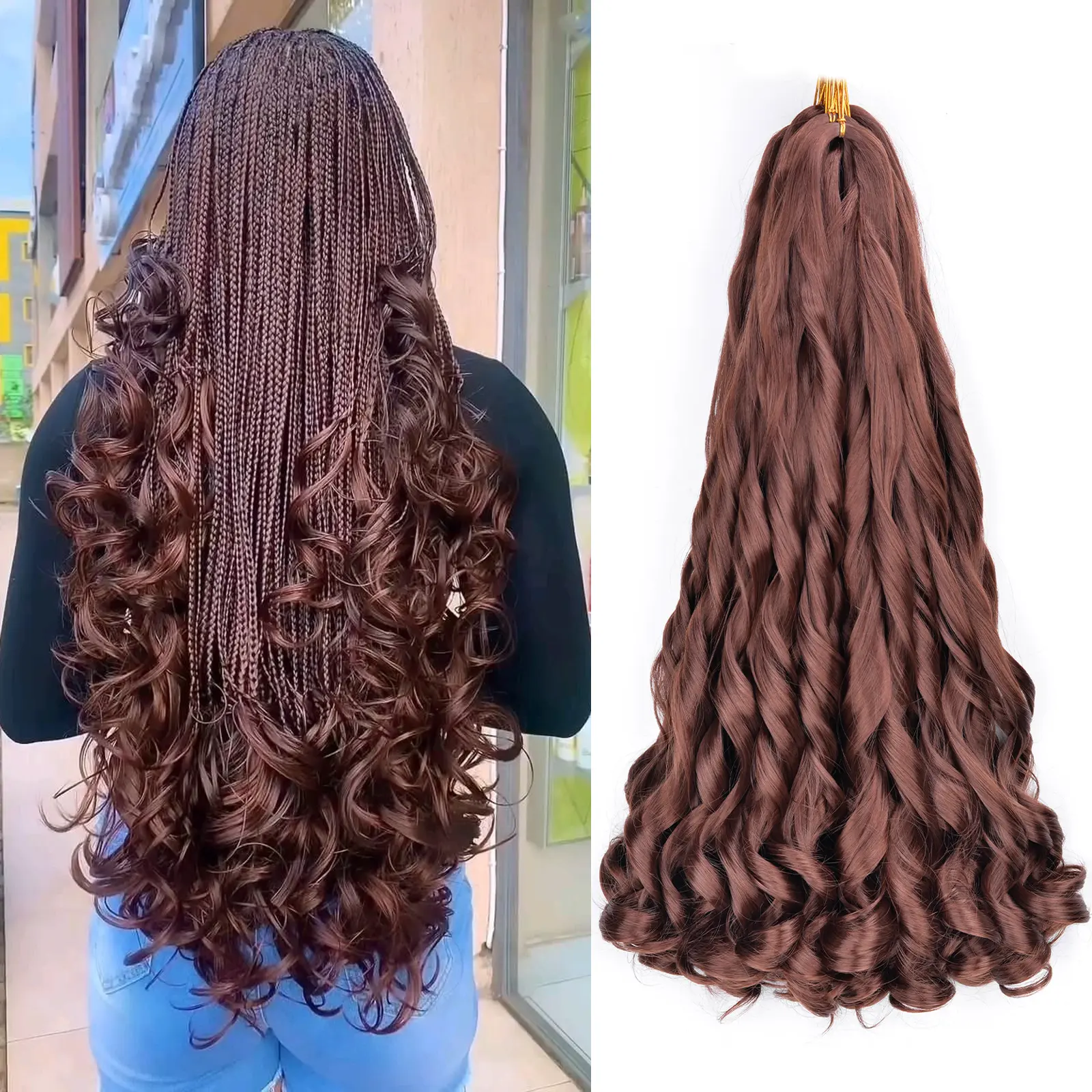 YUFEIHE French Curly Braiding Hair Extensions for Women 22 in, 8 Packs 75g/Pack - Pre-Stretched Loose Wave Synthetic Crochet Hair, Bouncy Curly Waves for Box Braids, Goddess Braids, Crochet Hairstyles