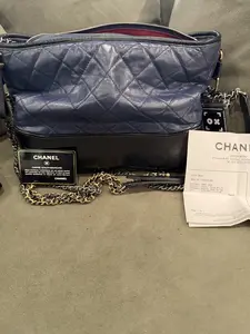 Pre-owned CHANEL Leather Shoulder Bags Gabrielle Hobo Medium Blue Chain Shoulder Bag Gold Hardware