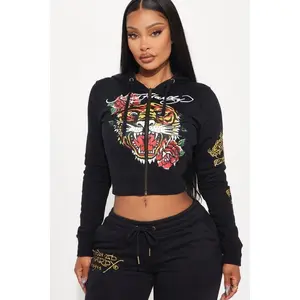 Ed Hardy Retro Tiger Zip Front Hoodie - Black H