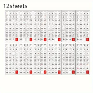 12sheets/set 365 Days Calendar Diy Labels, Diary Stationery Album Journal Planner Month Number Stickers