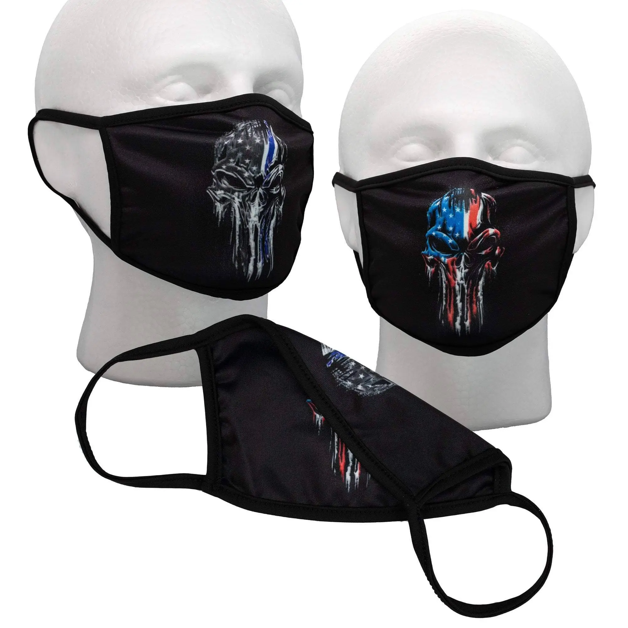 Thin Blue Line Mask, Punisher Mask, Reversible, Police Mask, 2 Layer, Polyester, Reusable, Washable