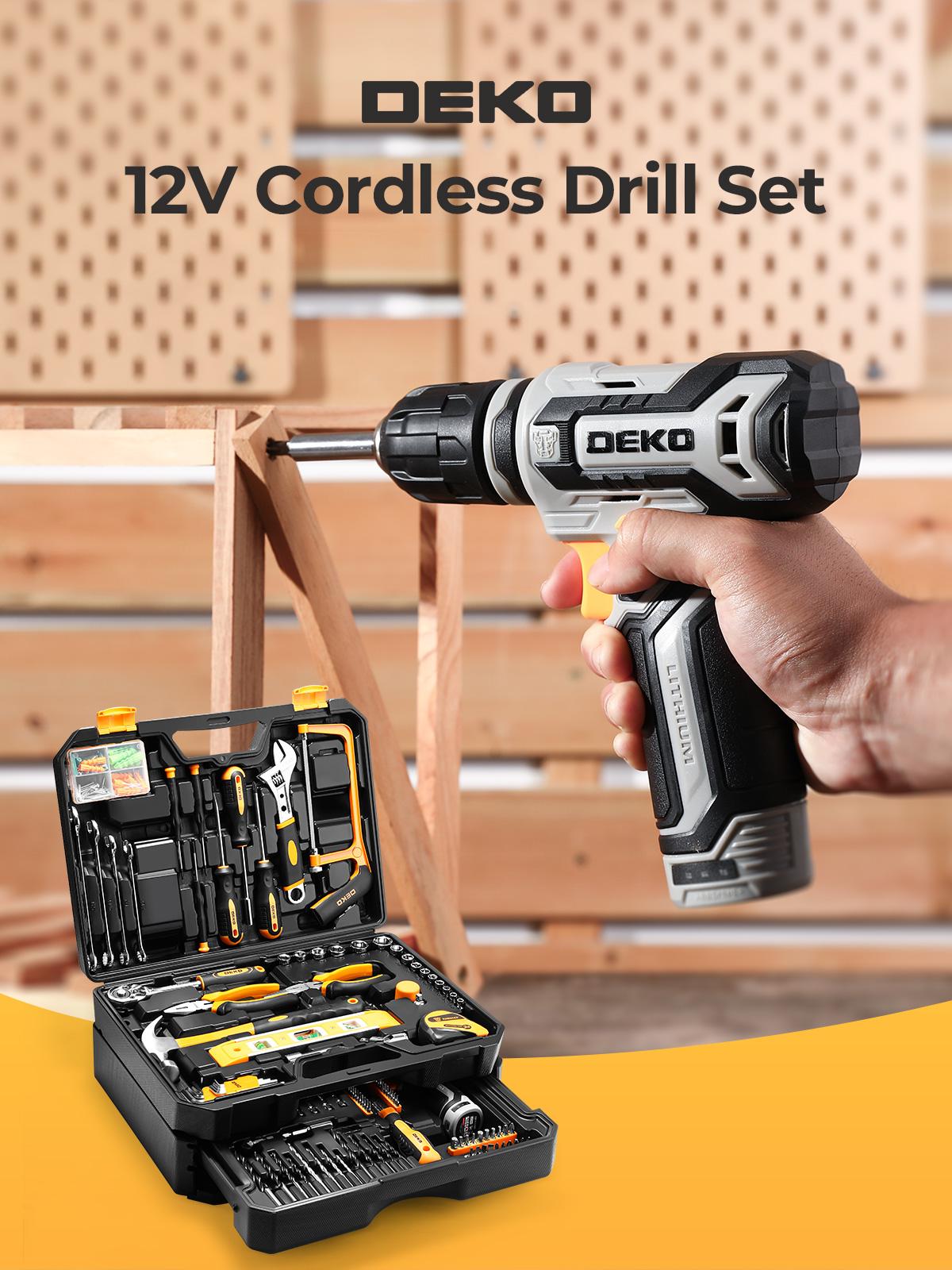 DEKO Home Mechanic Toolbox with 12V Power Cordless Drill Hand Repair Tools Sets Combo Kits Storage Organizer Drawer Case for Men