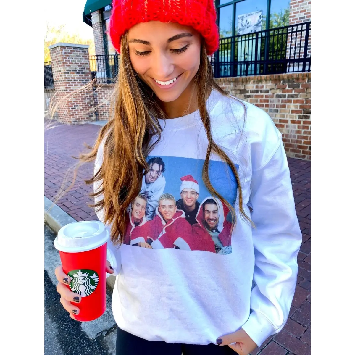 Women's Long-Sleeve NSYNC 'Happy Holidays' Christmas Pullover Hoodie for Ladies