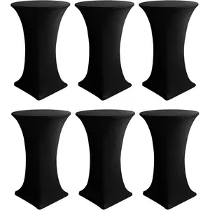Table Covers, 6 Pack - Fitted Stretch Spandex High Top Table Cloths Square Corners (Black, Fit for 30"-32" Diameter x 43" Height Tables)