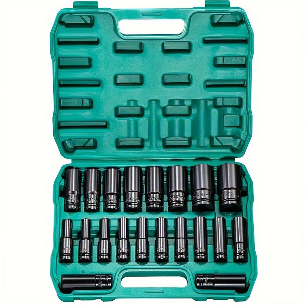 1/2" Drive Impact Socket Set, 20Pcs Drive Master Deep Impact Socket Set 8mm - 32mm, Metric, 6 Point, with Impact Driver Socket Extension Bar for Home Car Repair 1/2" Drive Impact Socket Set, 20Pcs Drive Master Deep Impact Socket Set 8mm - 32mm, Metric, 6 Point, with Impact Driver Socket Extension Bar for Home Car Repair
