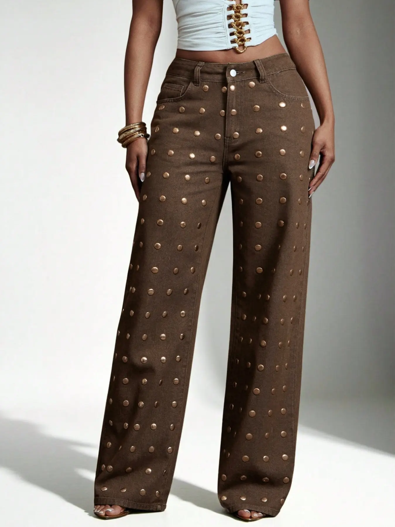 Cafe Color Fashion Versatile Vintage Button Jeans, Stylish Denim Pants for Everyday Wear, Comfortable and Trendy Retro Style, Womenswear