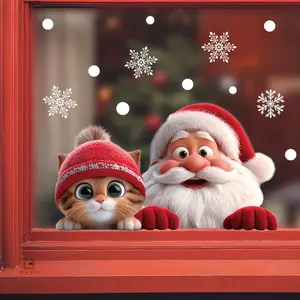 Christmas Santa Glass Sticker Removable Static Cling PVC Decor Window Decorations Supplies, Reusable Double-Sided Visible Art Decal for Bedroom Living Room Porch Window