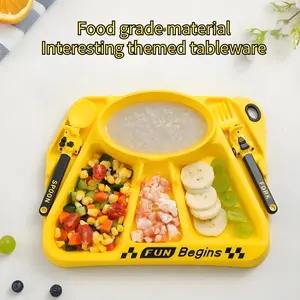 Cartoon Motorcycle Design Tableware Set, Including Plate & Spoon & Fork, Portable Dinnerware Set for Home & Travel, Tableware Kit