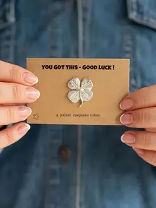 1pc Good Luck Four-Leaf Clover Keepsake Token, Clover Lucky Charm With Card, Gift Card With 'YOU GOT THIS - GOOD LUCK! ' Message, Positive Message Card, Inspirational Card, Inspirational Greeting Card