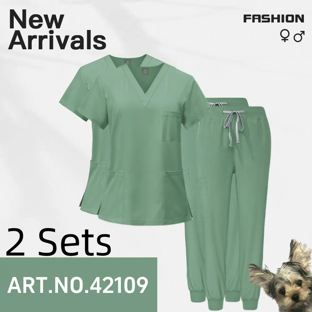 Summer 2 Sets Quick-Drying Scrubs for Men and Women – Versatile Workwear for Healthcare & Pet Hospitals Women’s Stretchy Quick-Drying Scrub Set – Short-Sleeve Workwear for Healthcare & Beauty Professionals