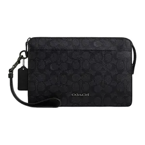 Coach Men's Logo Zipper Clutch in Charcoal with Synthetic Leather