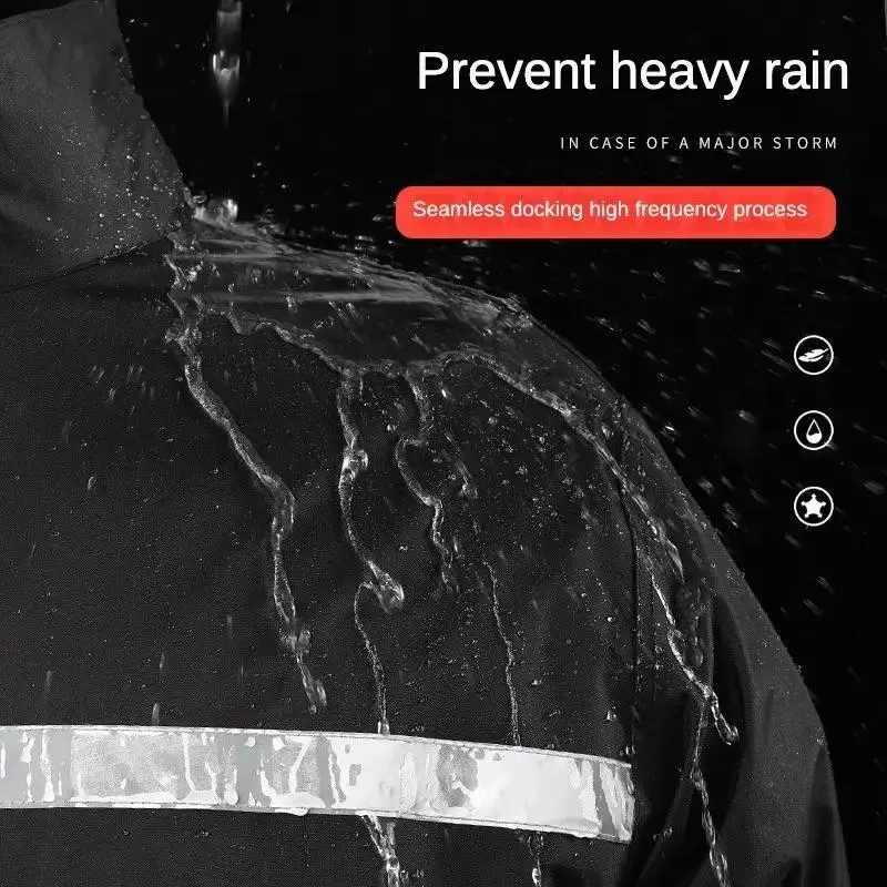 A Set Of Men's Hooded Raincoat With Reflective Stripe + Waterproof Pants, Comfy Durable Casual Outfits For Adventure, Hiking, Trekking A Set Of Men's Hooded Raincoat With Reflective Stripe + Waterproof Pants, Comfy Durable Casual Outfits For Adventure, Hiking, Trekking