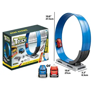 Loop Race Car Track Set for Kids Age 3+, Circular Racing Track with 2 Pull Back Toy Trucks, DIY Assembly Ramp Race Track Toy, Birthday Gift for Boys Girls