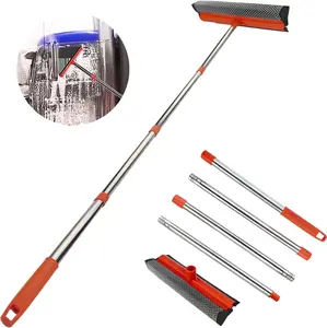 "2-in-1 Window Squeegee for Cleaning – Telescopic 58’’ Extension Pole, Car & Shower Glass Door Cleaner, Streak-Free Window Washing Tool"