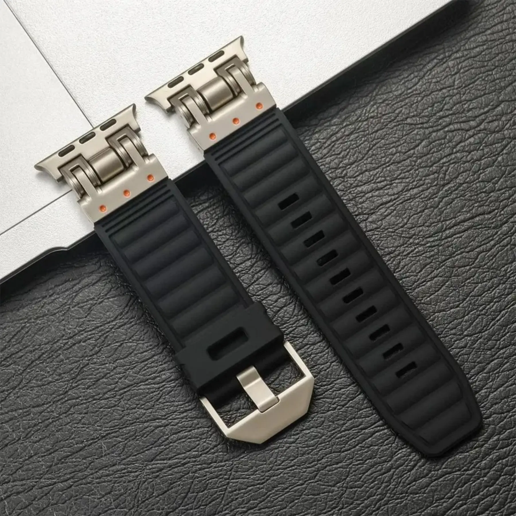 Soft Silicone Replacement Watch Band for iWatch Ultra 2 (49/45/44/42mm) & Series 9/8/7/6/5/4, Comfortable-Fit Wearable Accessory, Black/Orange Smartwatch Strap, Accessories,back to school,back to school haul