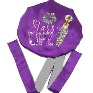 StarrLipz Bling Diamonds Silk Sleeping Cap Edge Scarf Rhinestones Bonnets