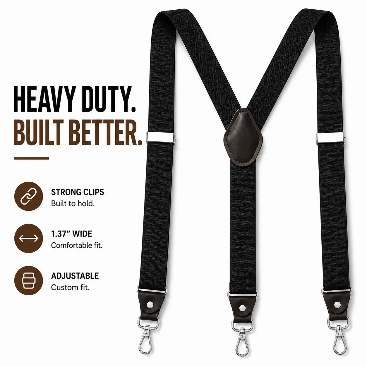 Unisex Hidden Elastic Strap Suspenders - Heavy-Duty, Adjustable Size, Polyester Yarn, 3 Swivel Hooks, Invisible Under Clothes, Secure Hold for Workwear