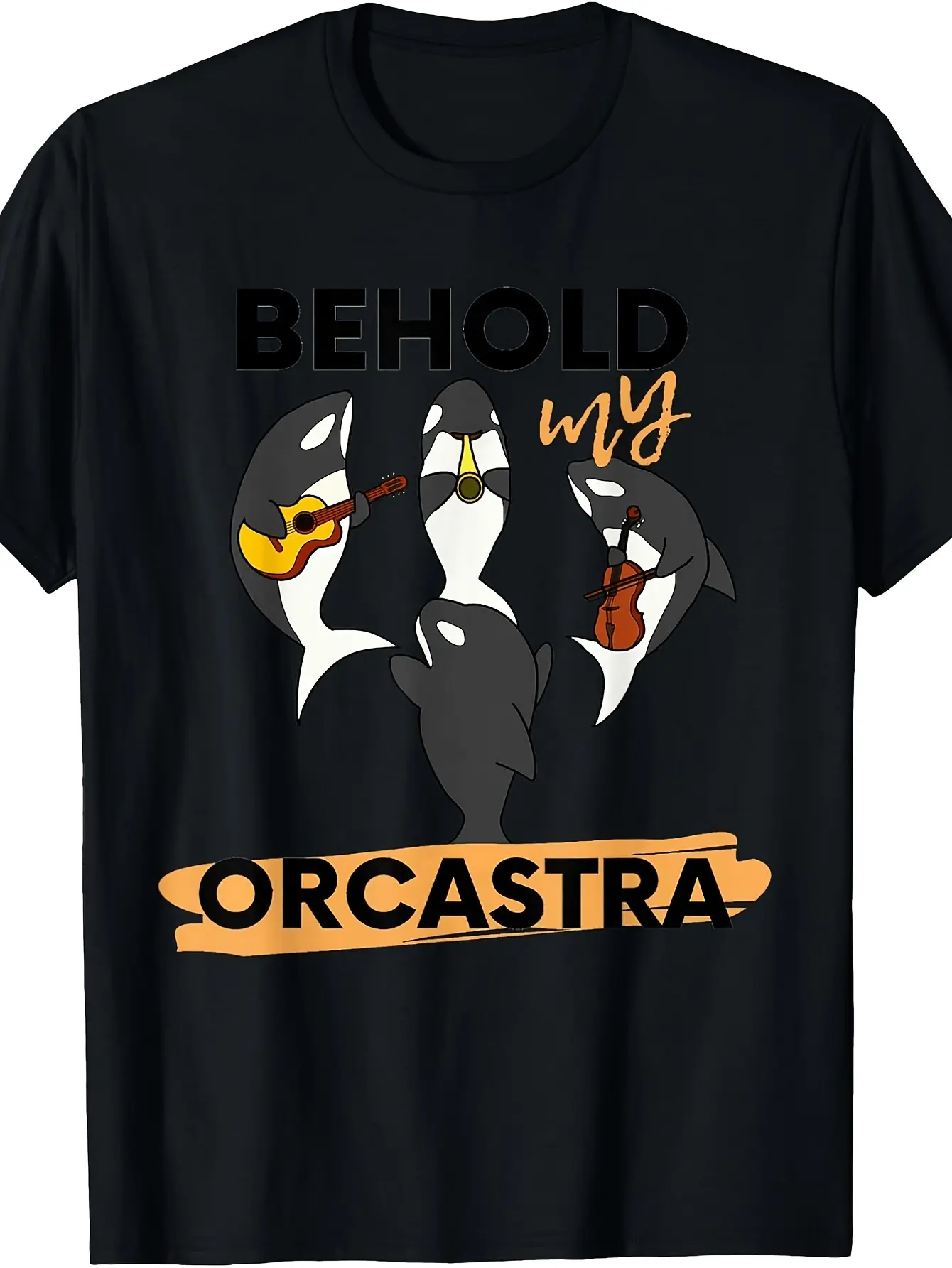 Funny Orca Orcastra Graphic Killer Whale Pun Gift unisex soft cotton short sleeve t shirt, vintage graphic casual tee for men women teens, perfect birthday holiday gift for camping travel gym daily street  wear