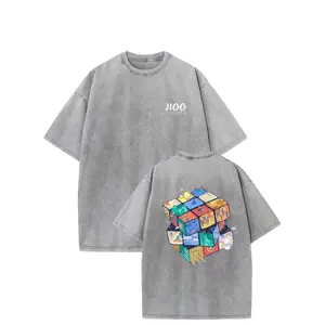 Sticker Print Oversized Solid Drop Shoulder T Shirts Formen Vintage Streetwear Basic Tees Baggy Hip Hop Unisex Tops Acid Wash Tshirt