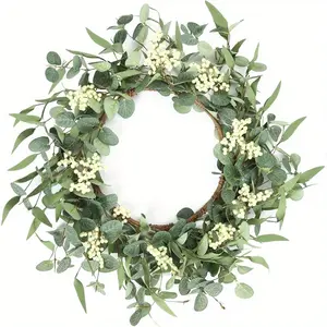 1pcs Timeless White Peony Wreath with Green Leaves – Versatile Fall and Winter Wreath for Halloween, Thanksgiving, Christmas | Sturdy Plastic Outdoor Holiday Decor
